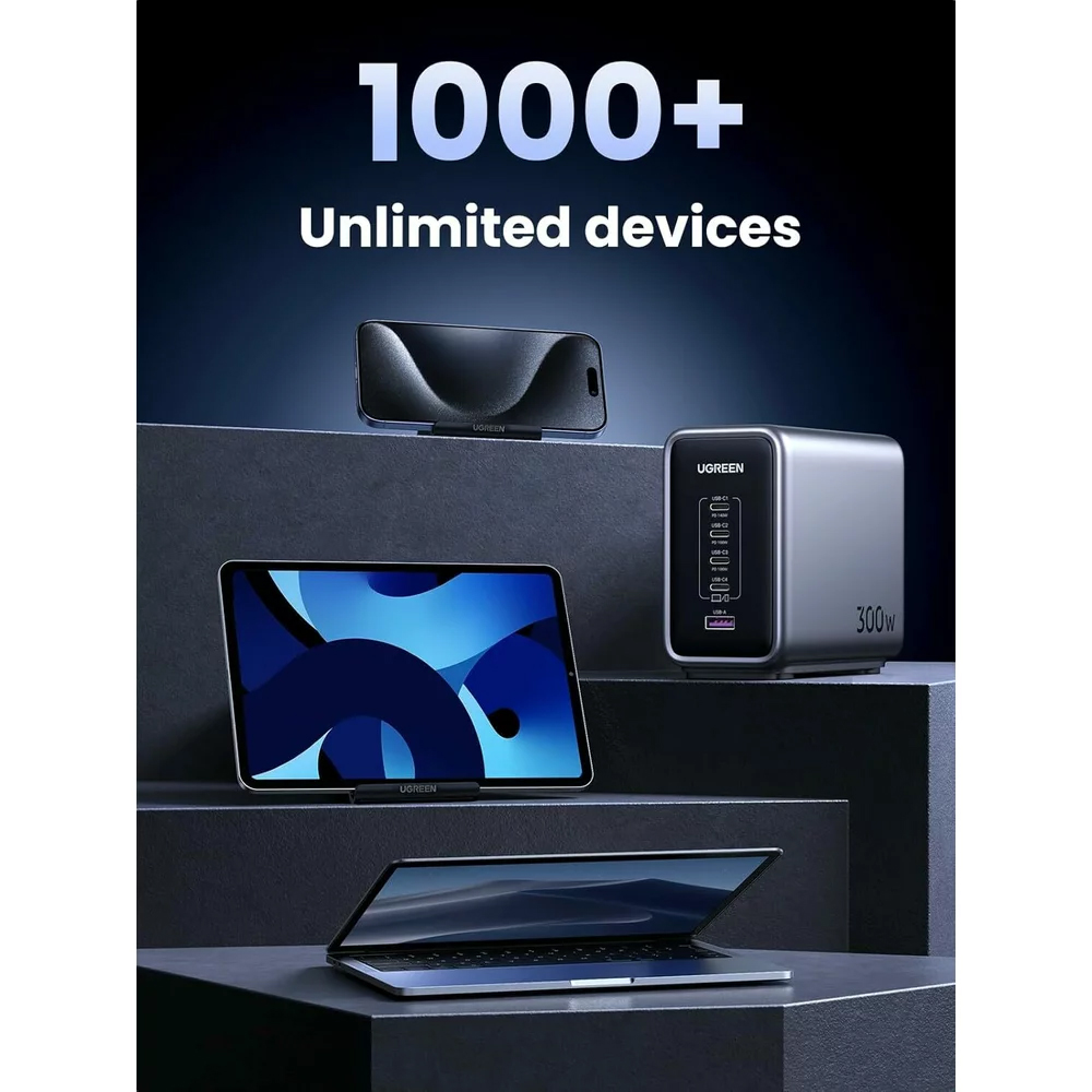 Punjač Stanica UGREEN CD333 Nexode, 300W, 5A, 1 x USB-A - 4 x USB-C, Siva, Ponovno zapakirano