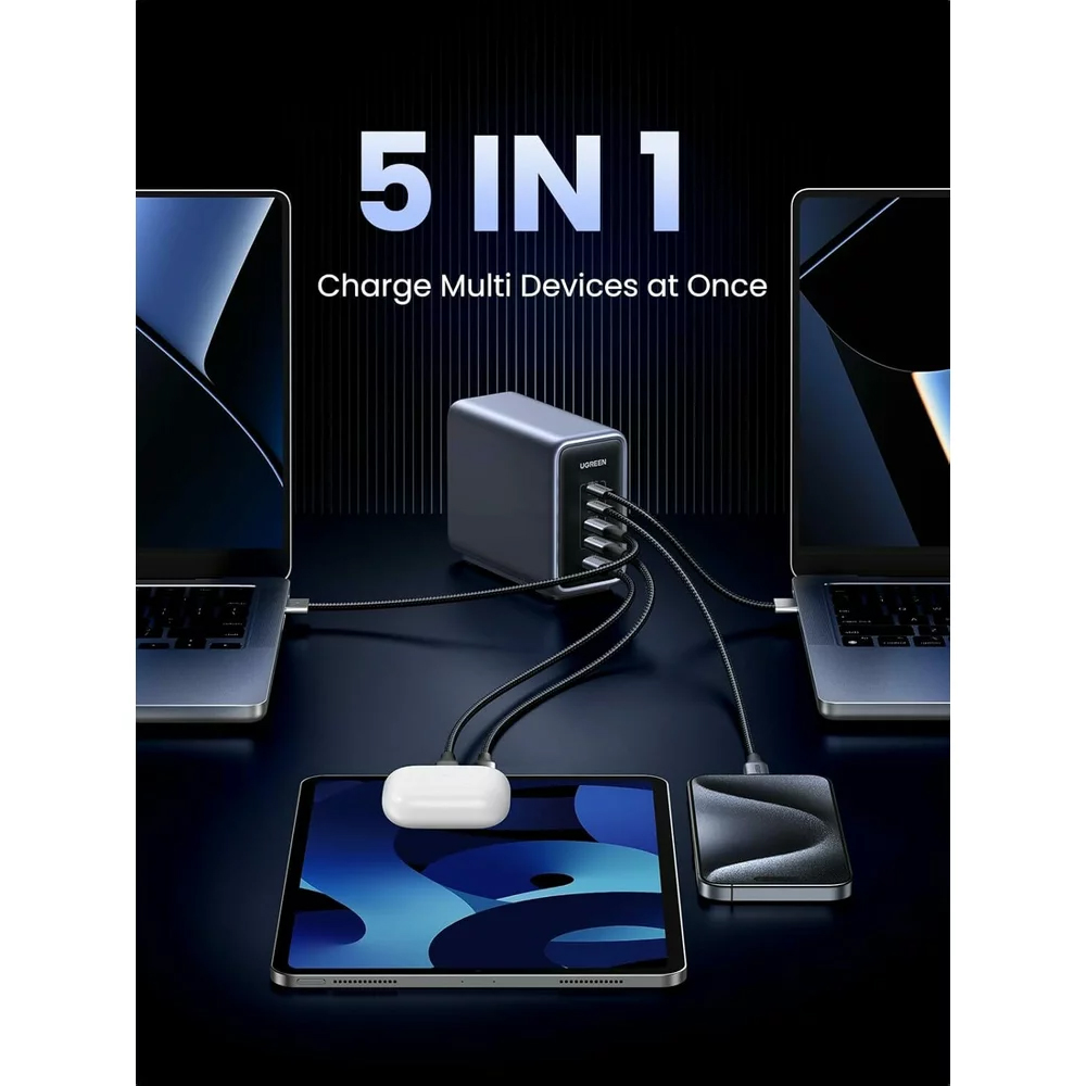 Punjač Stanica UGREEN CD333 Nexode, 300W, 5A, 1 x USB-A - 4 x USB-C, Siva, Ponovno zapakirano