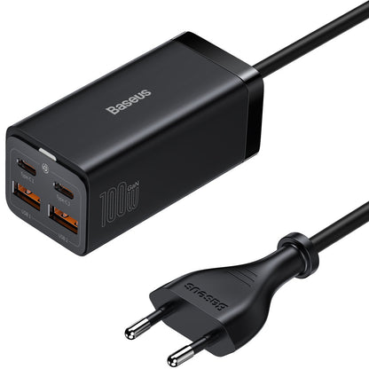 Punjač Stanica USB-C Baseus GaN3 Pro, 100W, 5A, 2 x USB-A - 2 x USB-C, Crna, Ponovno zapakirano CCGP000101