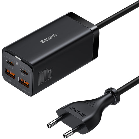 Punjač Stanica USB-C Baseus GaN3 Pro, 100W, 5A, 2 x USB-A - 2 x USB-C, Crna, Ponovno zapakirano CCGP000101