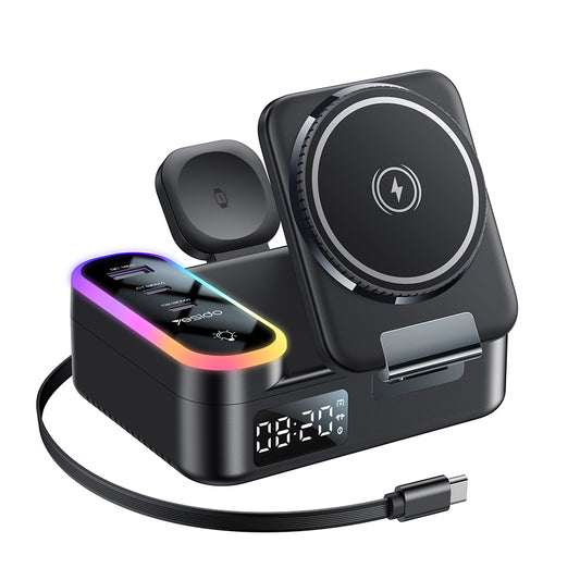 Punjač Stanica Yesido DS38 Display QI 3u1, 65W, 3A, 1 x USB-A - 2 x USB-C, Crna