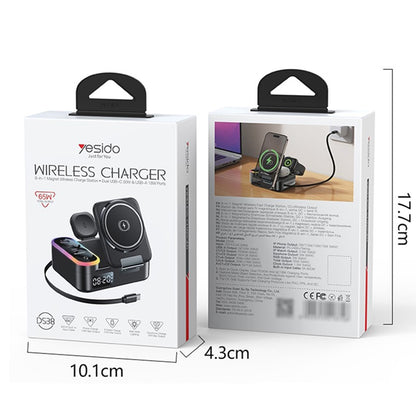 Punjač Stanica Yesido DS38 Display QI 3u1, 65W, 3A, 1 x USB-A - 2 x USB-C, Crna