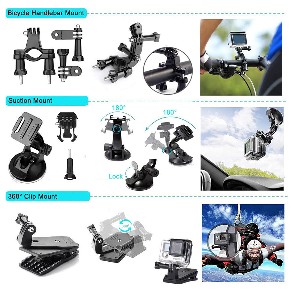 Kit dodatne opreme za sportsku kameru Techsuit SA50 za GoPro / SJCAM seriju, 50u1, Crna