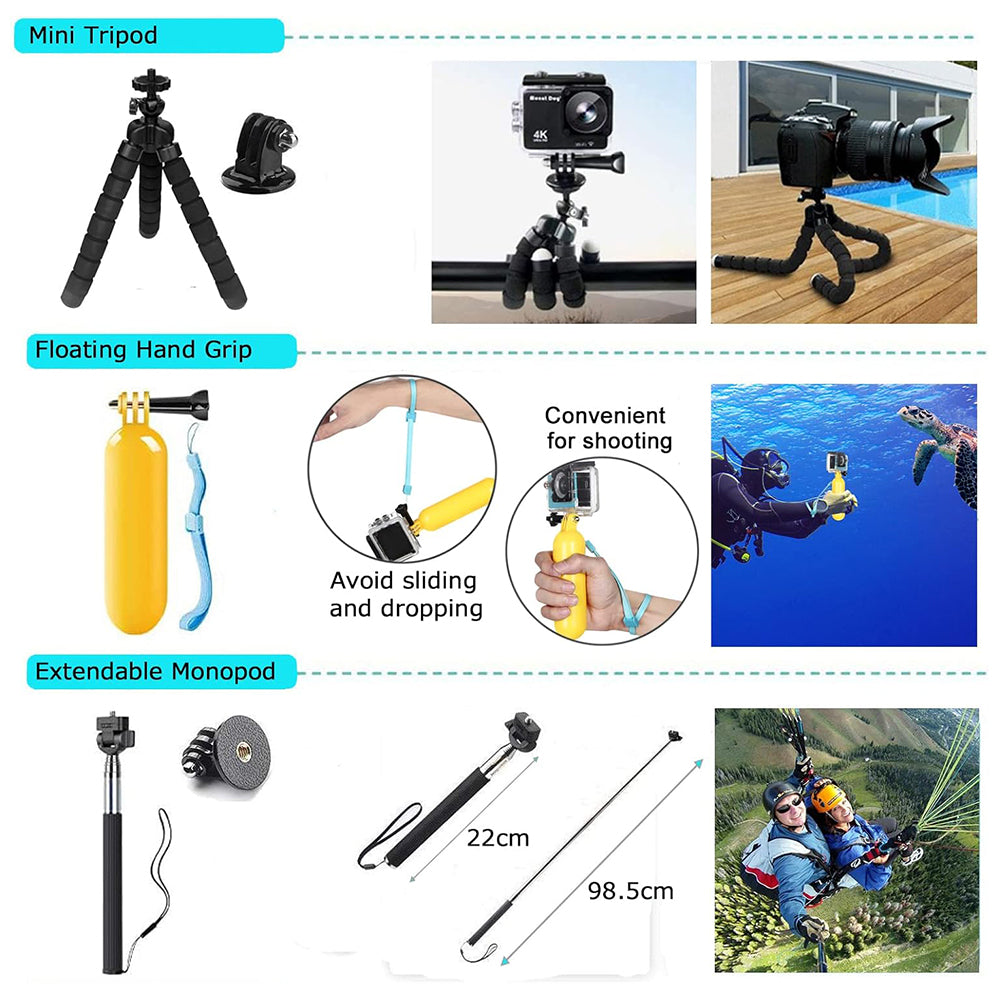 Kit dodatne opreme za sportsku kameru Techsuit SA50 za GoPro / SJCAM seriju, 50u1, Crna