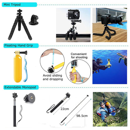 Kit dodatne opreme za sportsku kameru Techsuit SA50 za GoPro / SJCAM seriju, 50u1, Crna