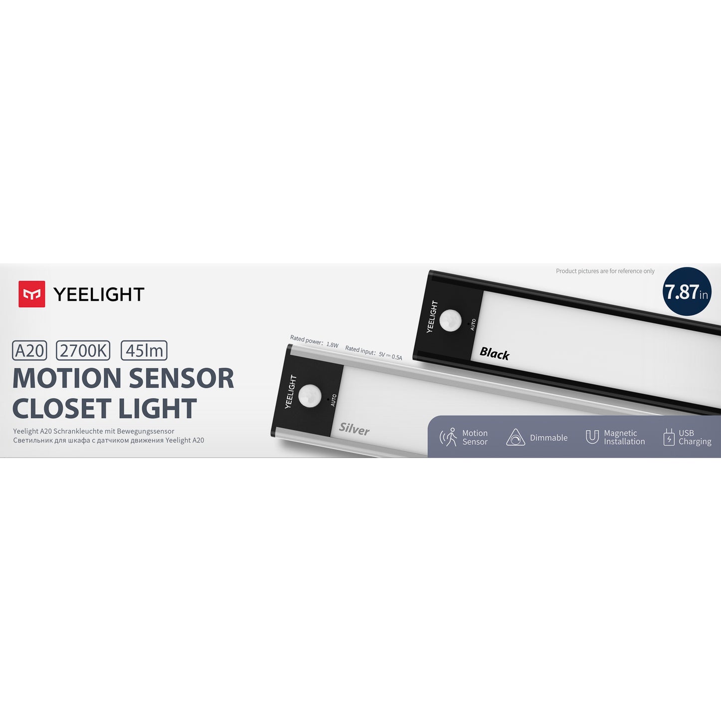 Dulap Yeelight A20 Led Lamp, 1.2W, 2700K, Sensor, 20cm, Black YLCG002 