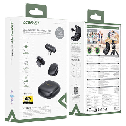 Lavaliera Acefast R1, USB-C, Set 2 komada, Crna