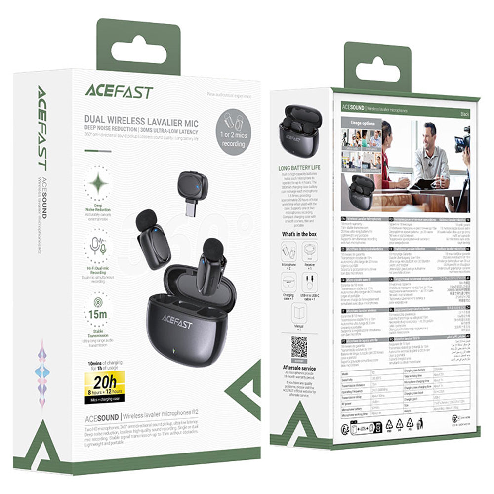 Lavaliera Acefast R2, USB-C, Set 2 komada, Crna