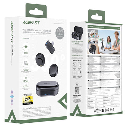 Lavaliera Acefast R3, USB-C, Set 2 komada, Crna