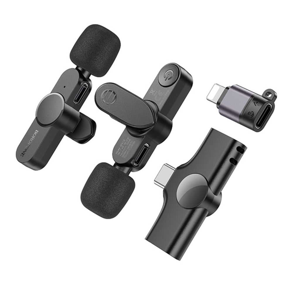 Lavalier mikrofon Borofone BFK12 Trophy, USB-C / Lightning, Set 2 komada, Crna