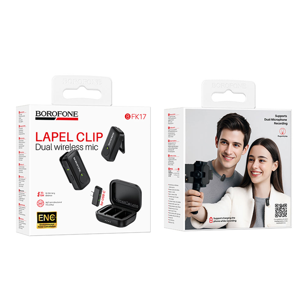 Lavalier Borofone BFK17 Lemai, USB-C, Set 2 komada, Crna
