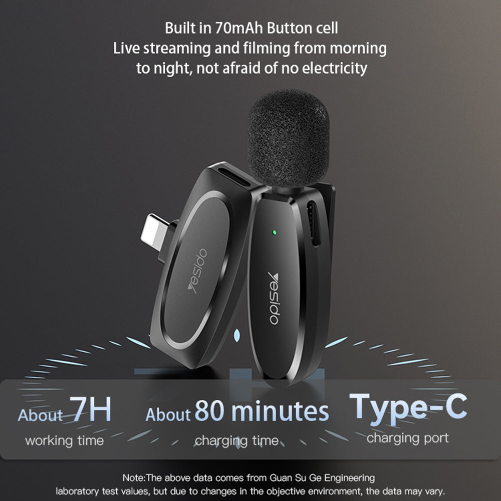 Lavaliera Yesido KR15, USB-C / Lightning, Set 2 komada, Crna