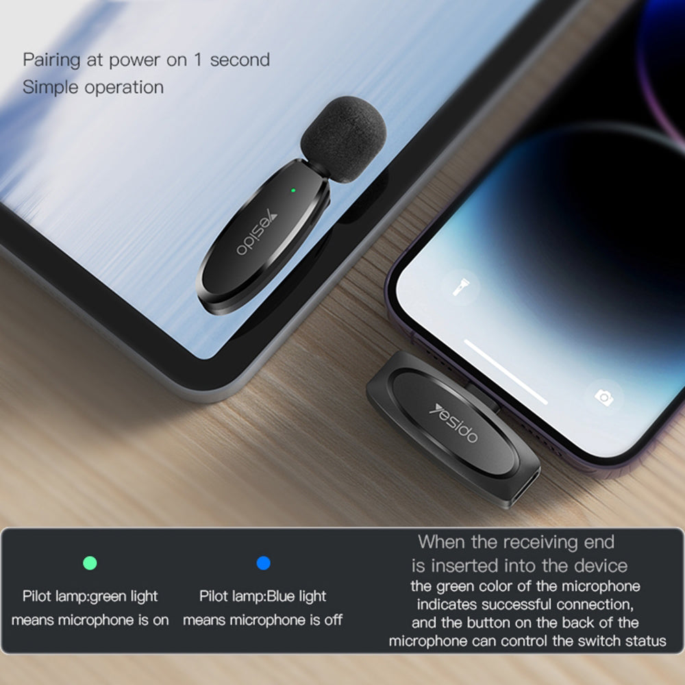 Lavaliera Yesido KR15, USB-C / Lightning, Set 2 komada, Crna