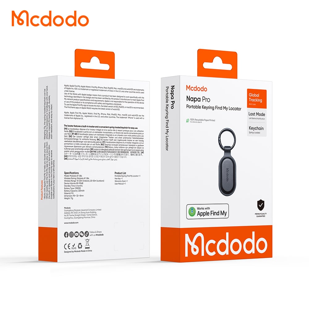 Mcdodo SmartTag Privjesak Napa Pro AT-3840 za iOS Series, Crna