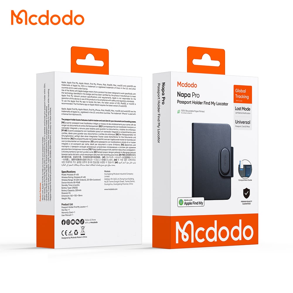 Mcdodo SmartTag Passport Napa Pro AT-4180 za iOS Series, Crna