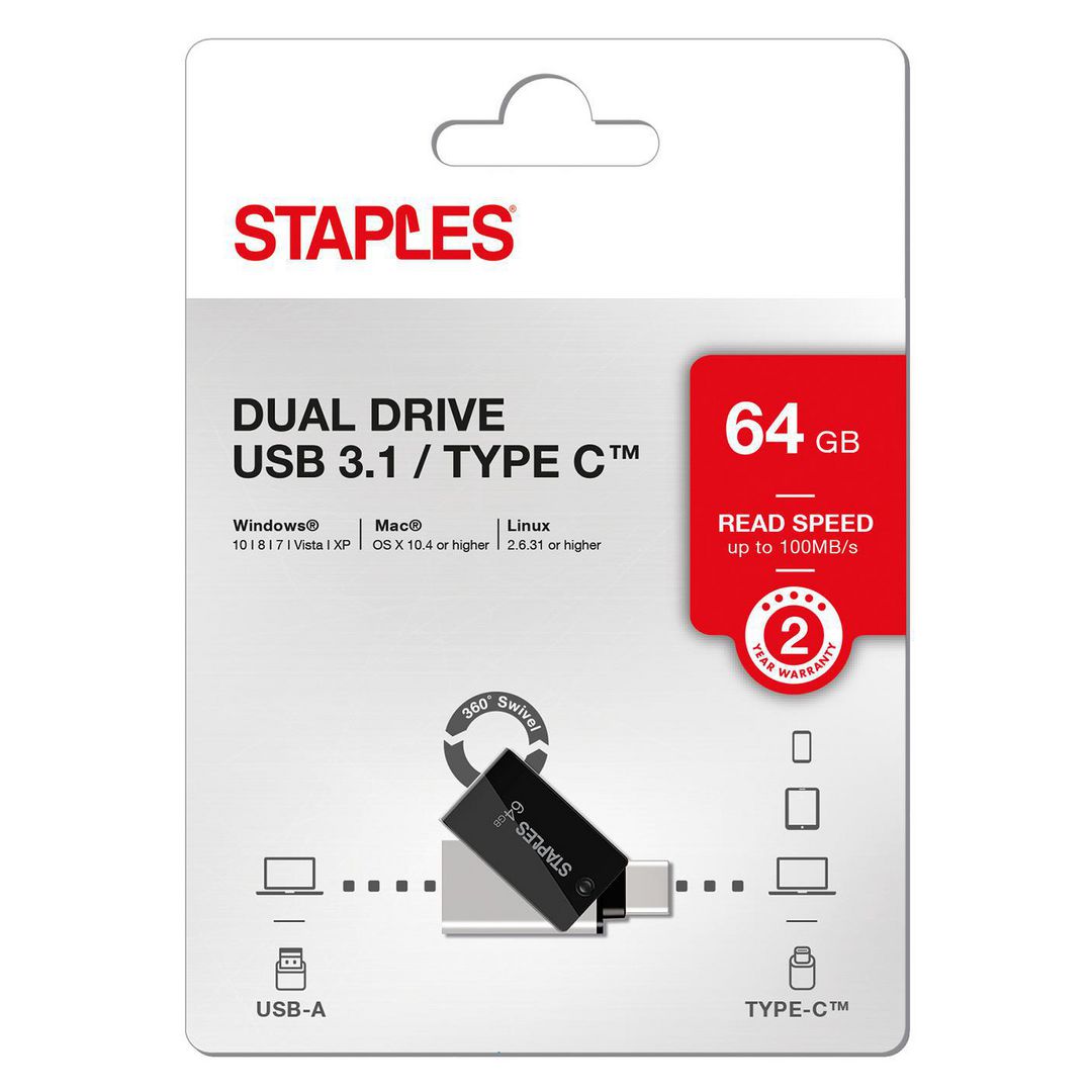 Vanjska memorija USB-A 3.1 / USB-C Staples K23, 64Gb EKMMD64GK233CST