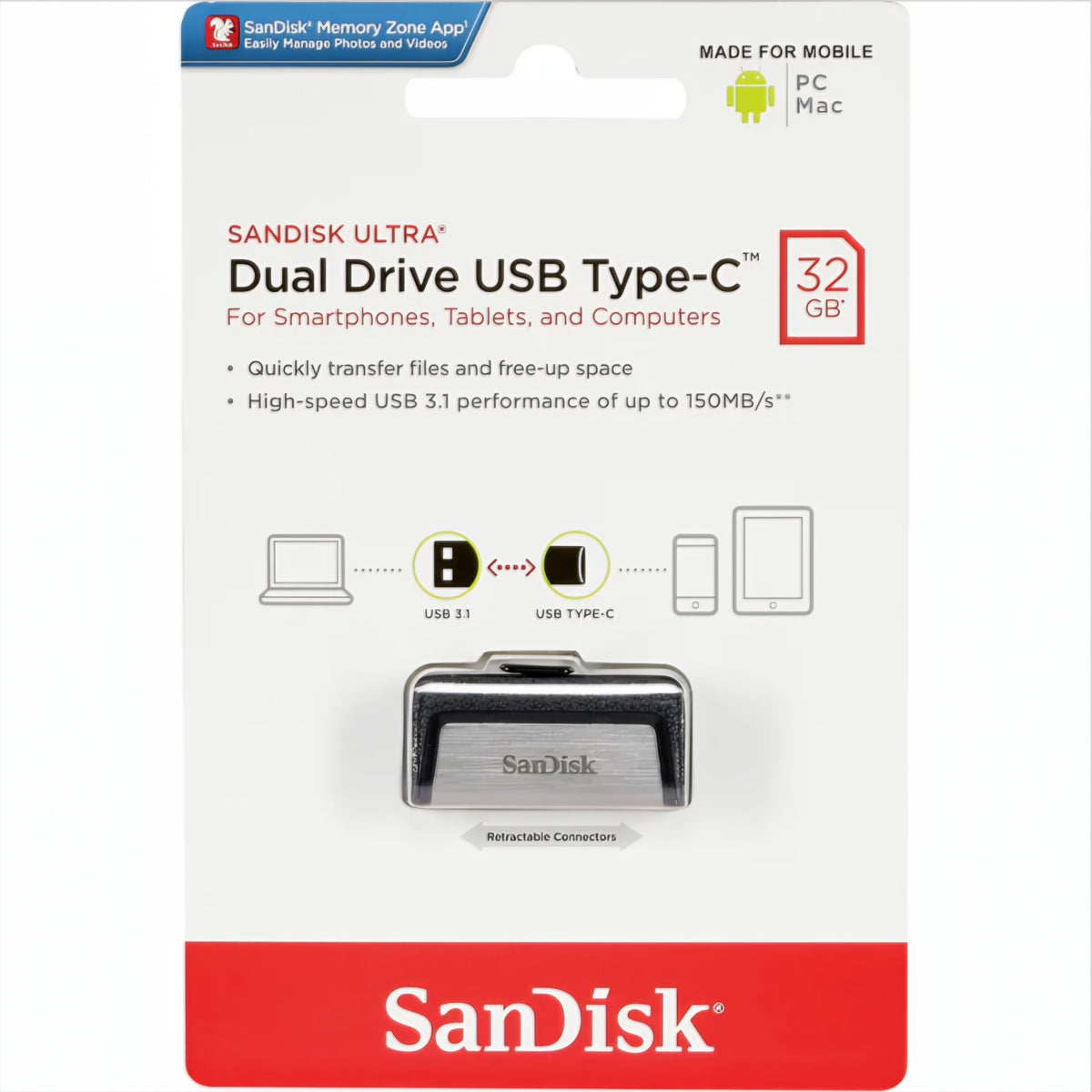 Vanjska memorija USB-A 3.1 / USB-C SanDisk Ultra Dual Drive, 32Gb SDDDC2-032G-G46