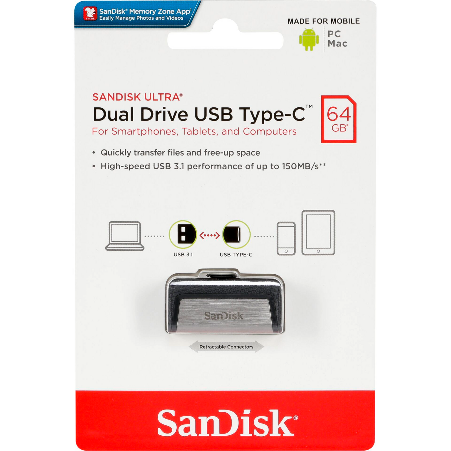Vanjska memorija USB-A 3.1 / USB-C SanDisk Ultra Dual Drive, 64Gb SDDDC2-064G-G46