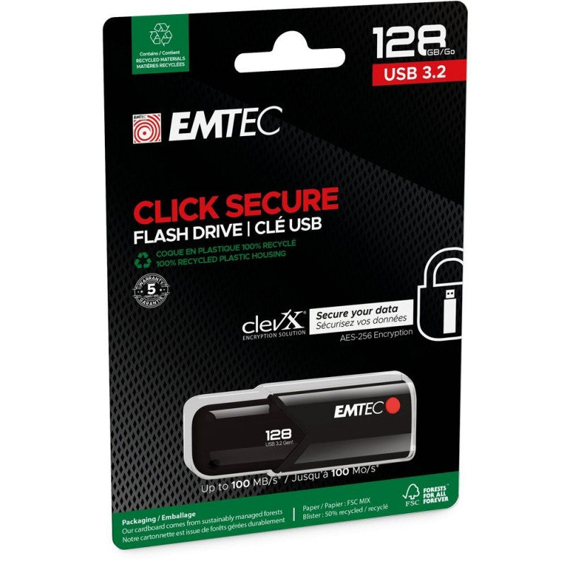 Vanjska memorija USB-A 3.2 Emtec B120 Click Secure, 128Gb ECMMD128GB123