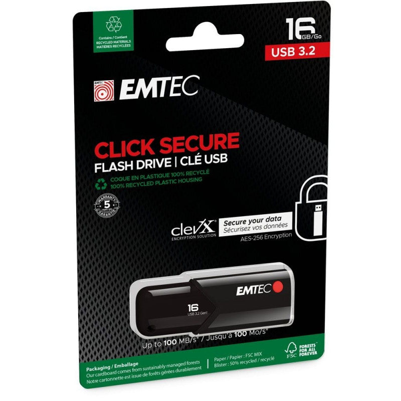 Vanjska memorija USB-A 3.2 Emtec B120 Click Secure, 16Gb ECMMD16GB123