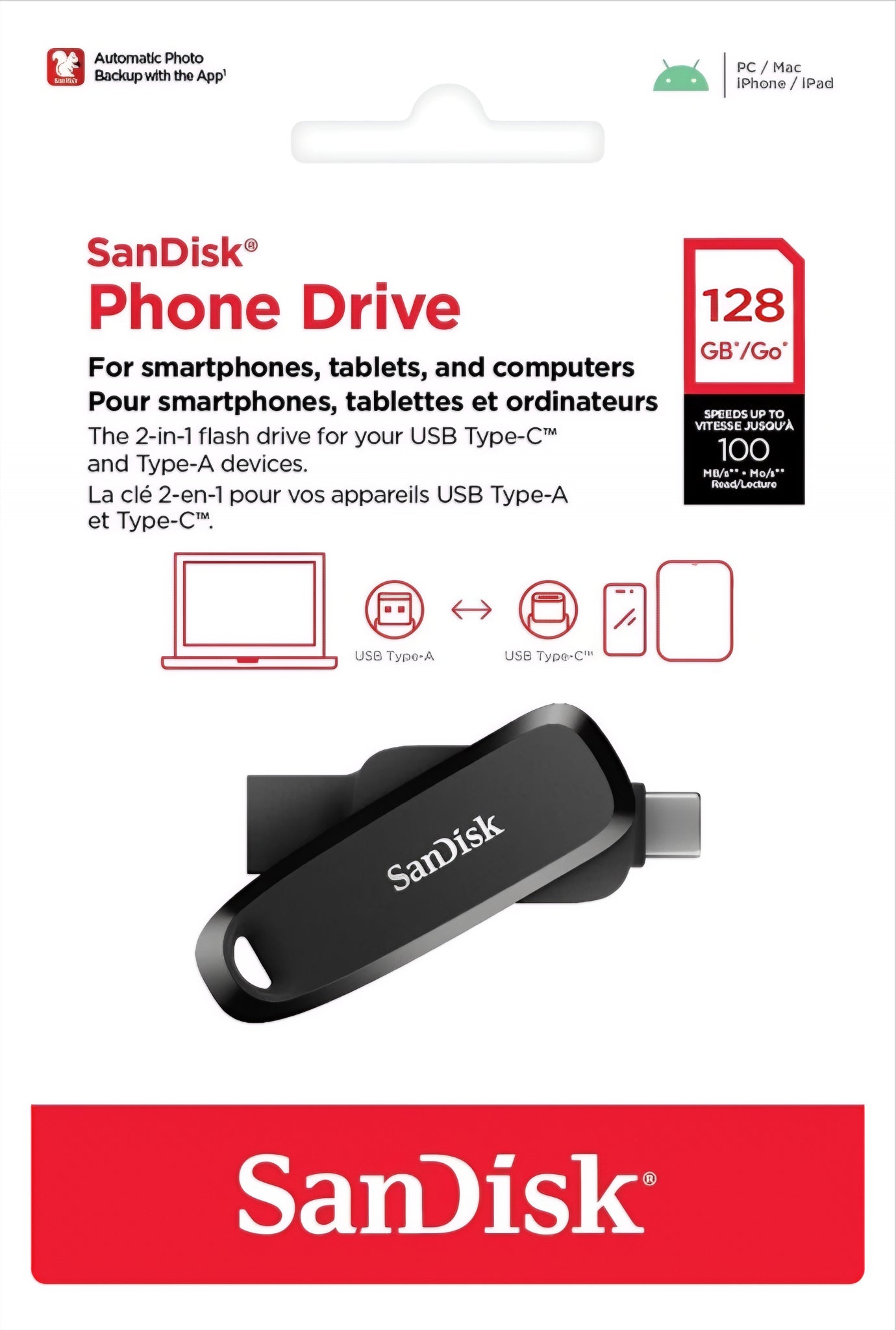Vanjska memorija USB-A 3.2 / USB-C SanDisk Phone Drive, 128Gb SDDDC6-128G-G46