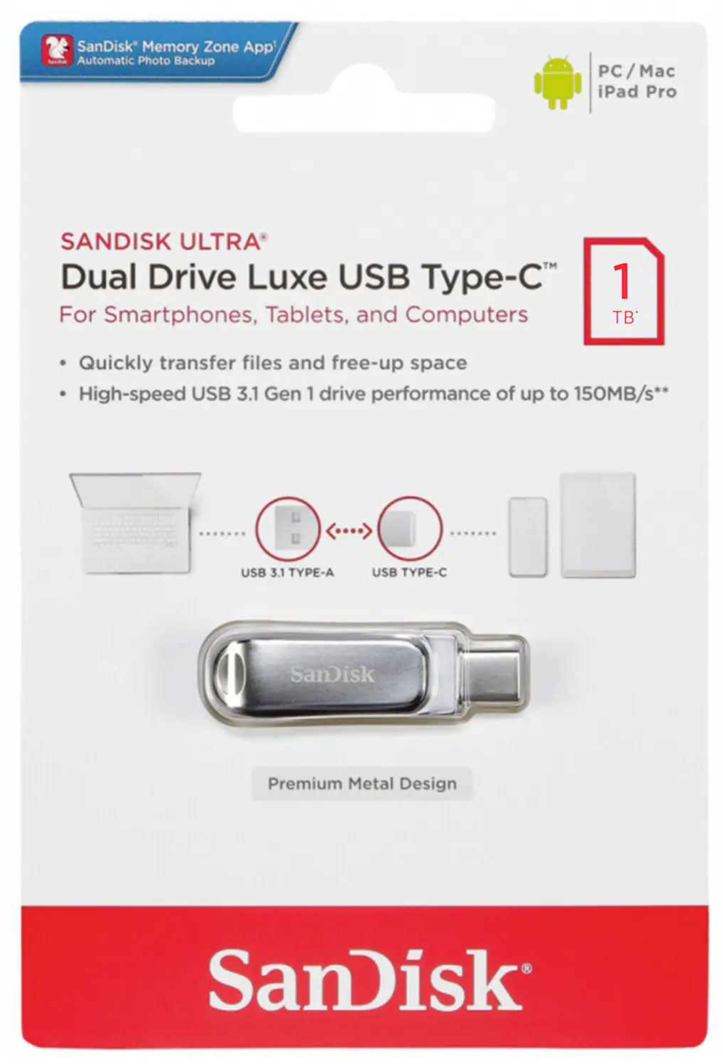 Vanjska memorija USB-A 3.2 / USB-C SanDisk Ultra Luxe Dual Drive, 1TB SDDDC4-1T00-G46