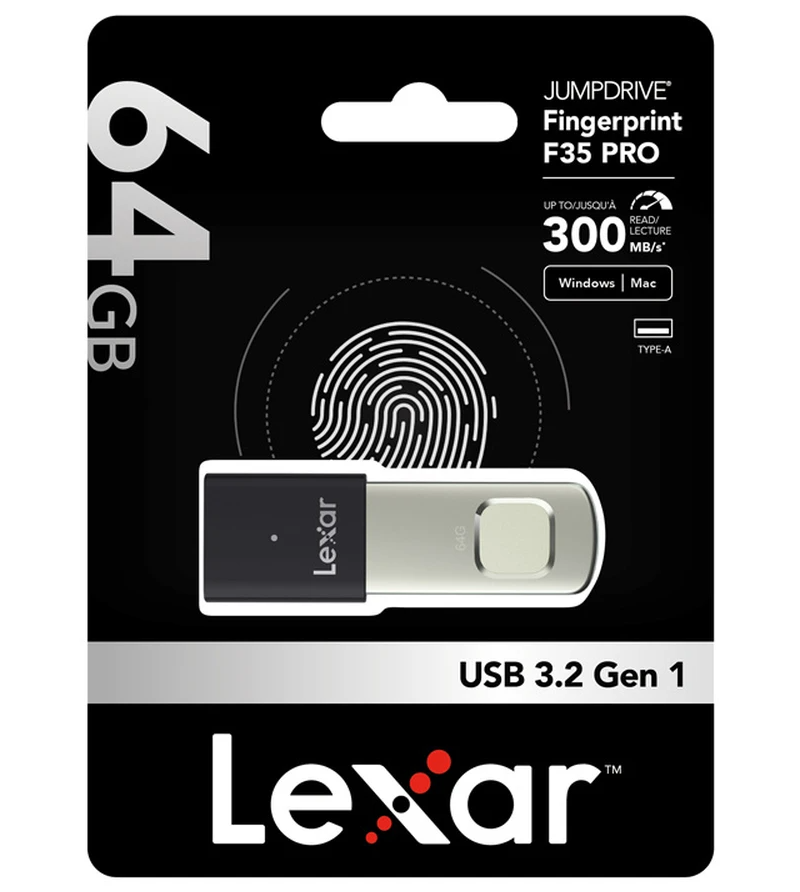 Vanjska memorija USB-A 3.2 Lexar JumpDrive Fingerprint F35 Pro, 64Gb
