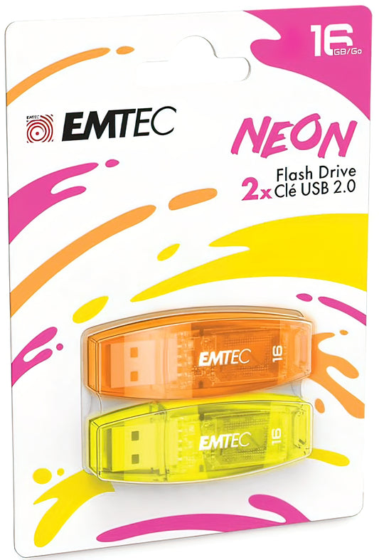 Vanjska memorija USB-A Emtec C410 Neon, 16Gb, Set 2 komada ECMMD16GC41