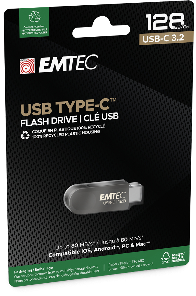 Vanjska memorija USB-C Emtec C280 Single, 128Gb ECMMD128GC2