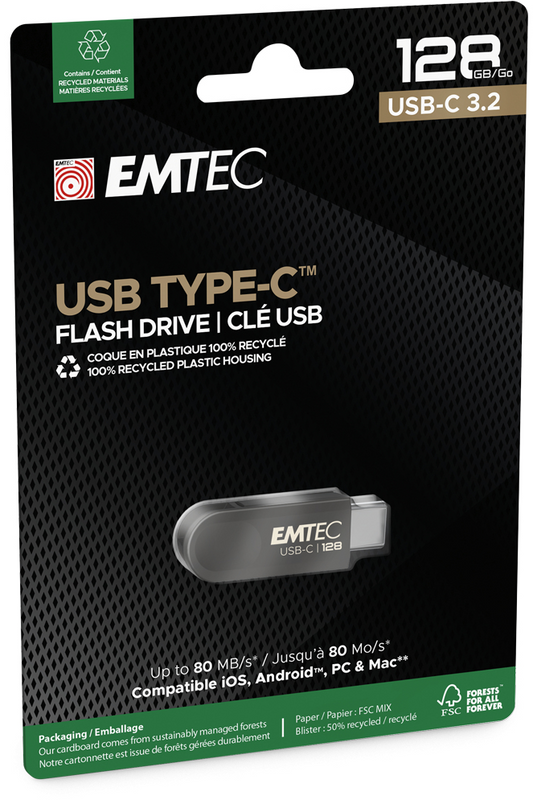 Vanjska memorija USB-C Emtec C280 Single, 128Gb ECMMD128GC2