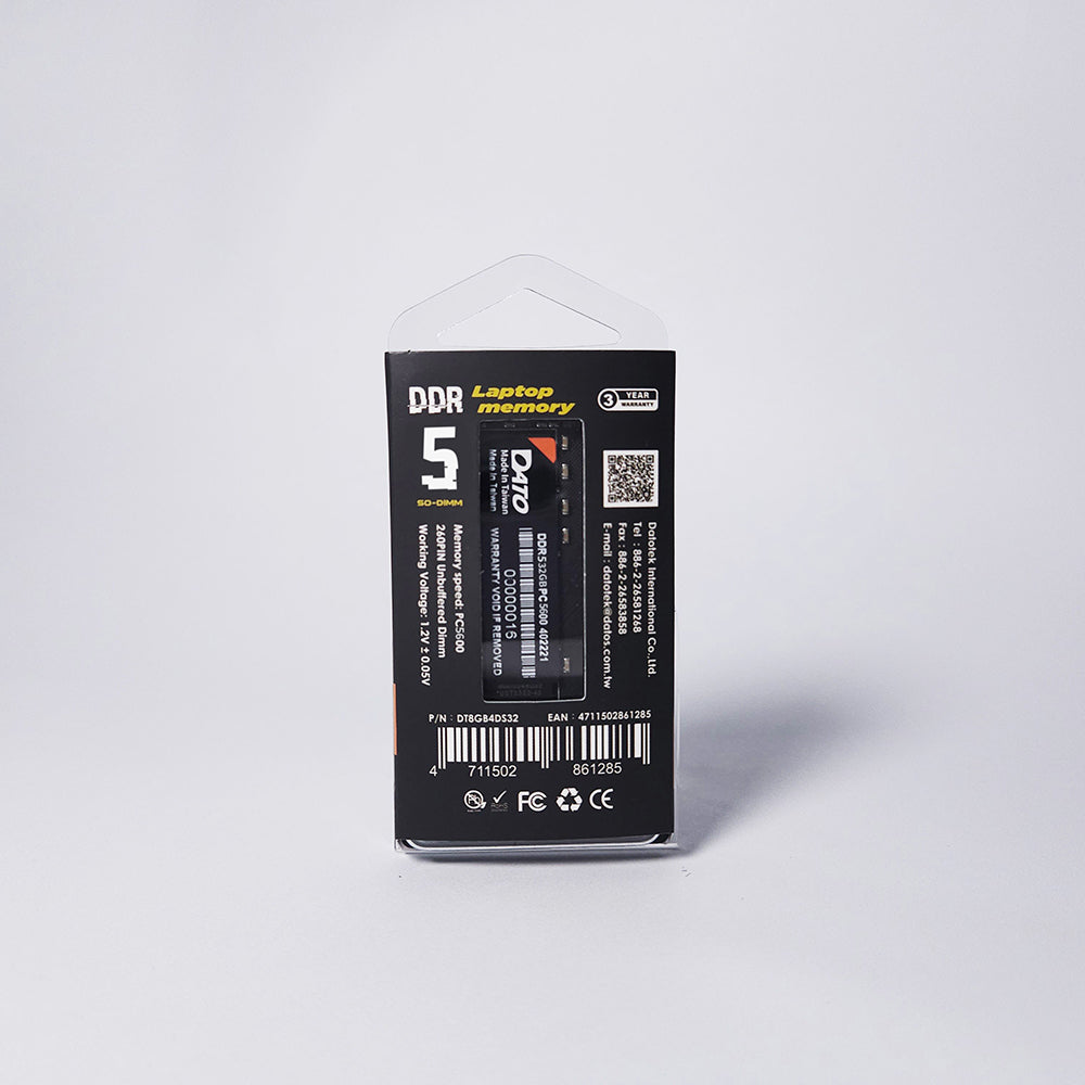 Memorija RAM Dato, DDR5, 8GB, 5600Mhz, Crna DT8G5DS56