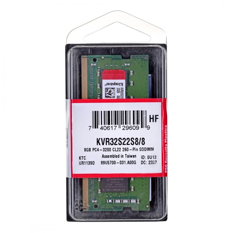 Memorija RAM Kingston ValueRAM, DDR4 SODIMM, 8GB, 3200Mhz KVR32S22S8/8