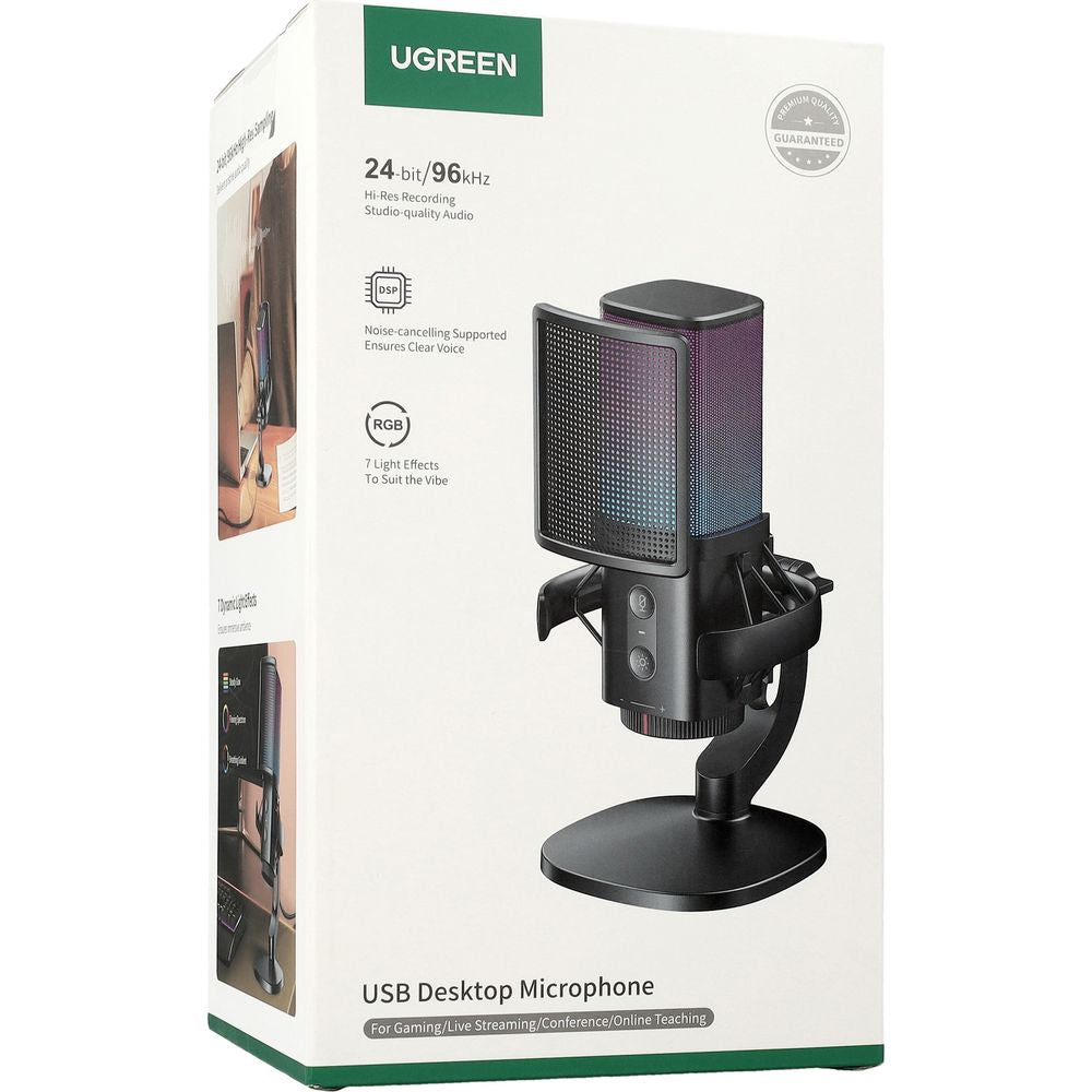 Mikrofon Cardioid UGREEN CM581 (65629), RGB, USB-C, 1.5m, Crni