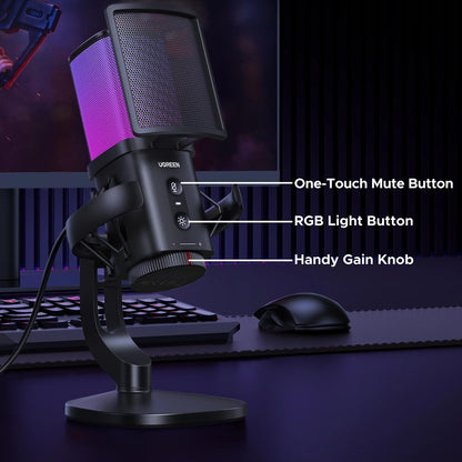 Mikrofon Cardioid UGREEN CM581 (65629), RGB, USB-C, 1.5m, Crni