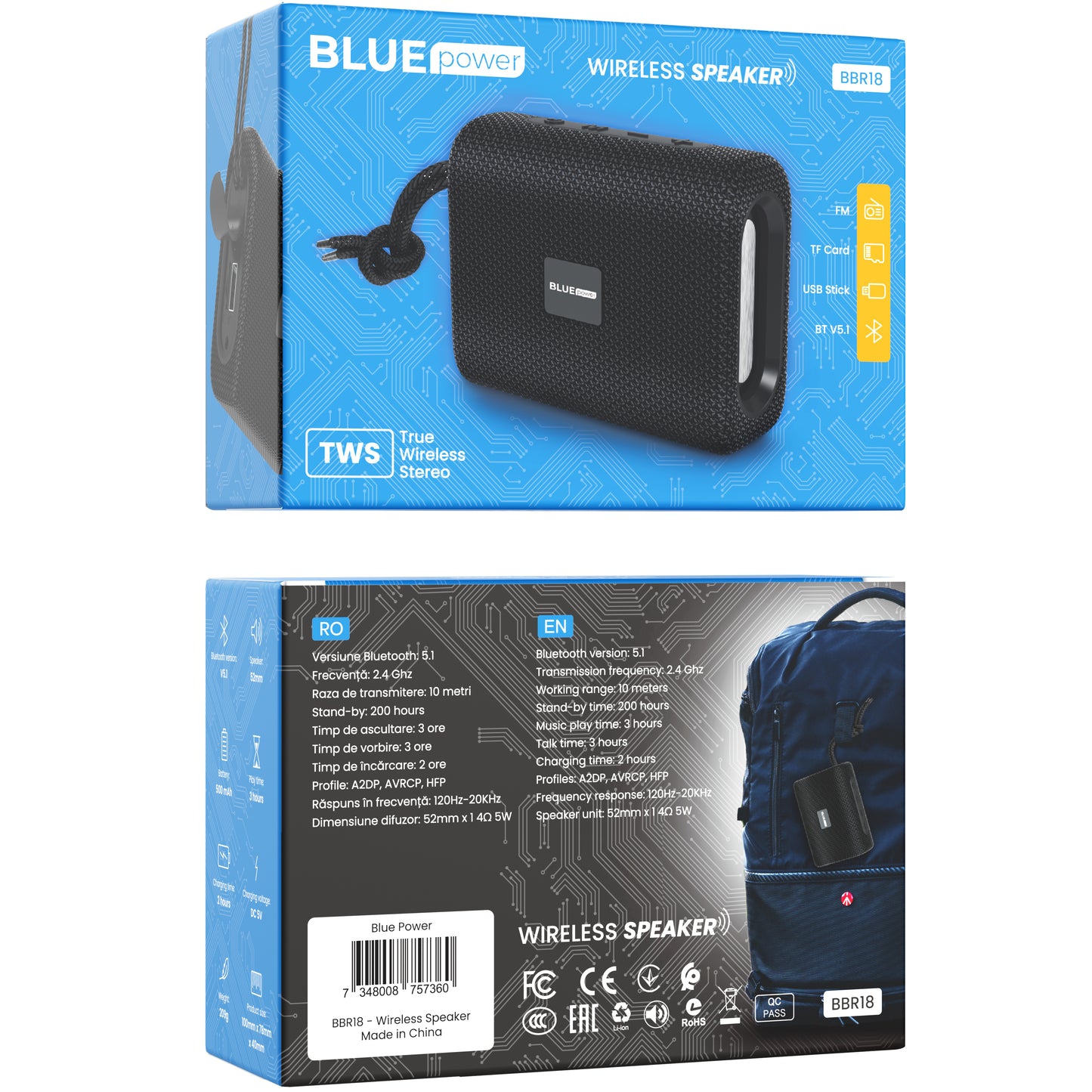 Prijenosni Bluetooth zvučnik BLUE Power BBR18 Encourage Sports, 5W, TWS, crni