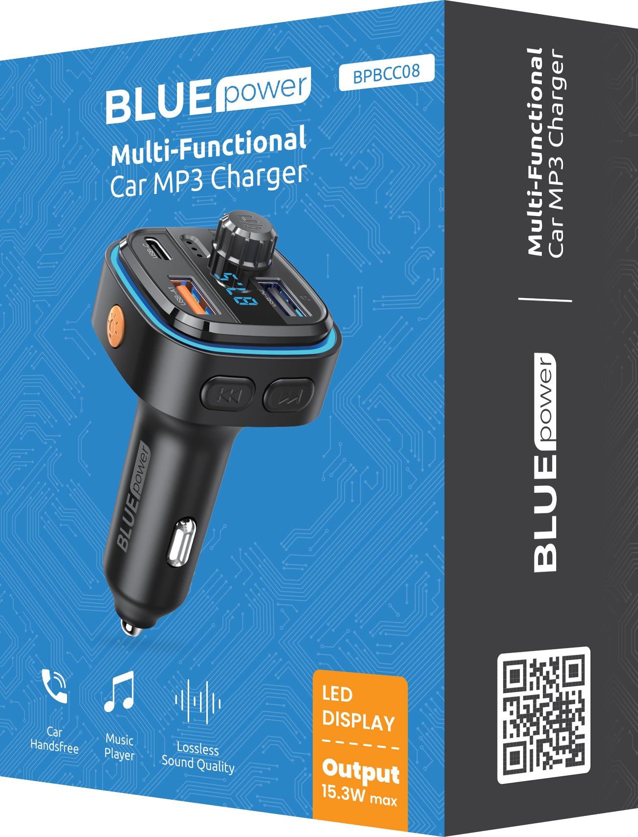 FM Bluetooth modulator Blue Power BPBCC08, 2 x USB-A - 1 x USB-C