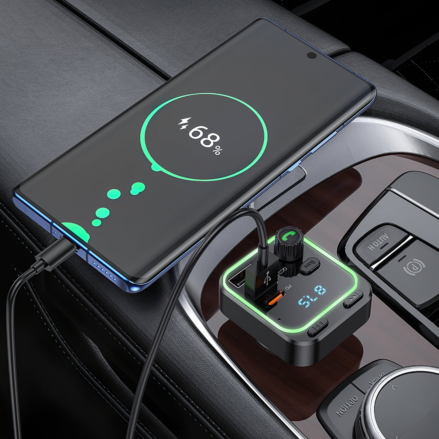 FM Bluetooth modulator Borofone BC53 Highway, 2 x USB-A - 1 x USB-C