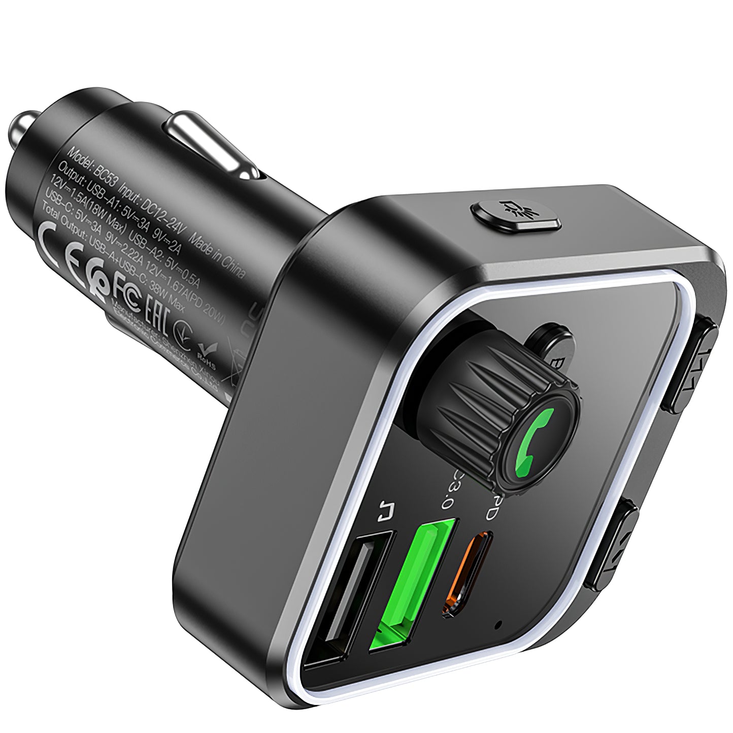 FM Bluetooth modulator Borofone BC53 Highway, 2 x USB-A - 1 x USB-C