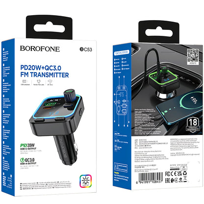 FM Bluetooth modulator Borofone BC53 Highway, 2 x USB-A - 1 x USB-C