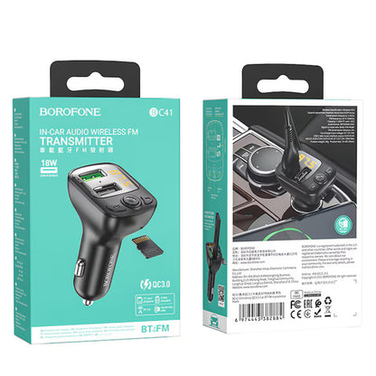 FM Bluetooth modulator Borofone BC41 Eminency, 2 x USB-A - 1 x microSD
