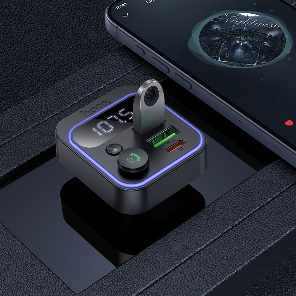 FM Bluetooth modulator HOCO E85, 2 x USB-A - 1 x USB-C