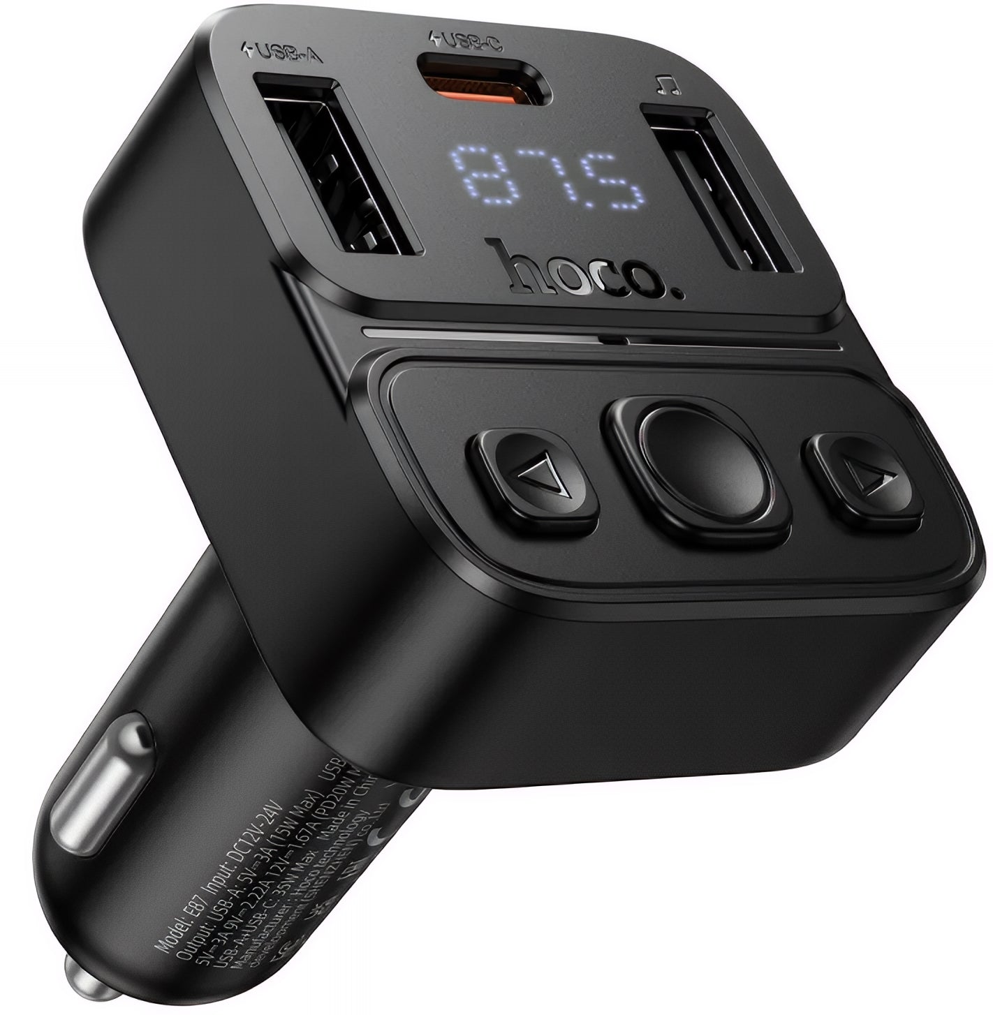 FM Bluetooth modulator HOCO E87, 2 x USB-A - 1 x USB-C