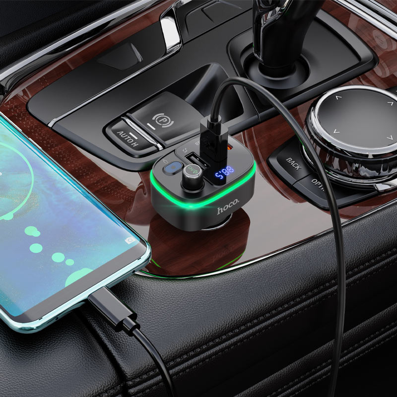 FM Bluetooth modulator HOCO E62 Fast, 2 x USB-A - 1 x USB-C