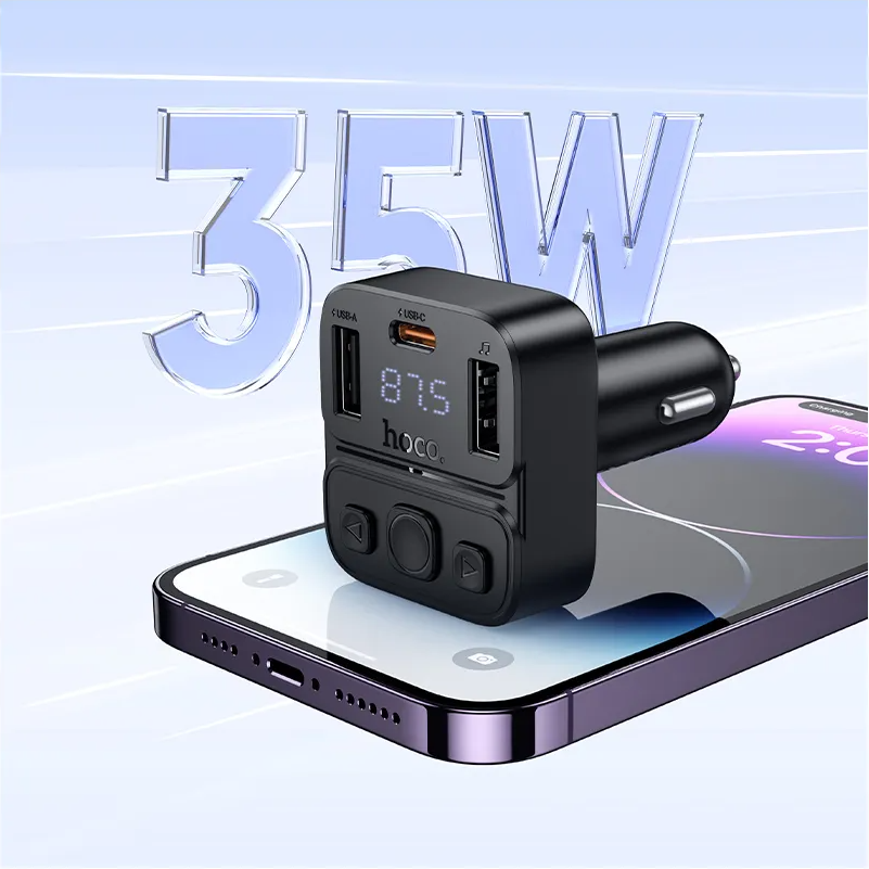 FM Bluetooth modulator HOCO E87, 2 x USB-A - 1 x USB-C