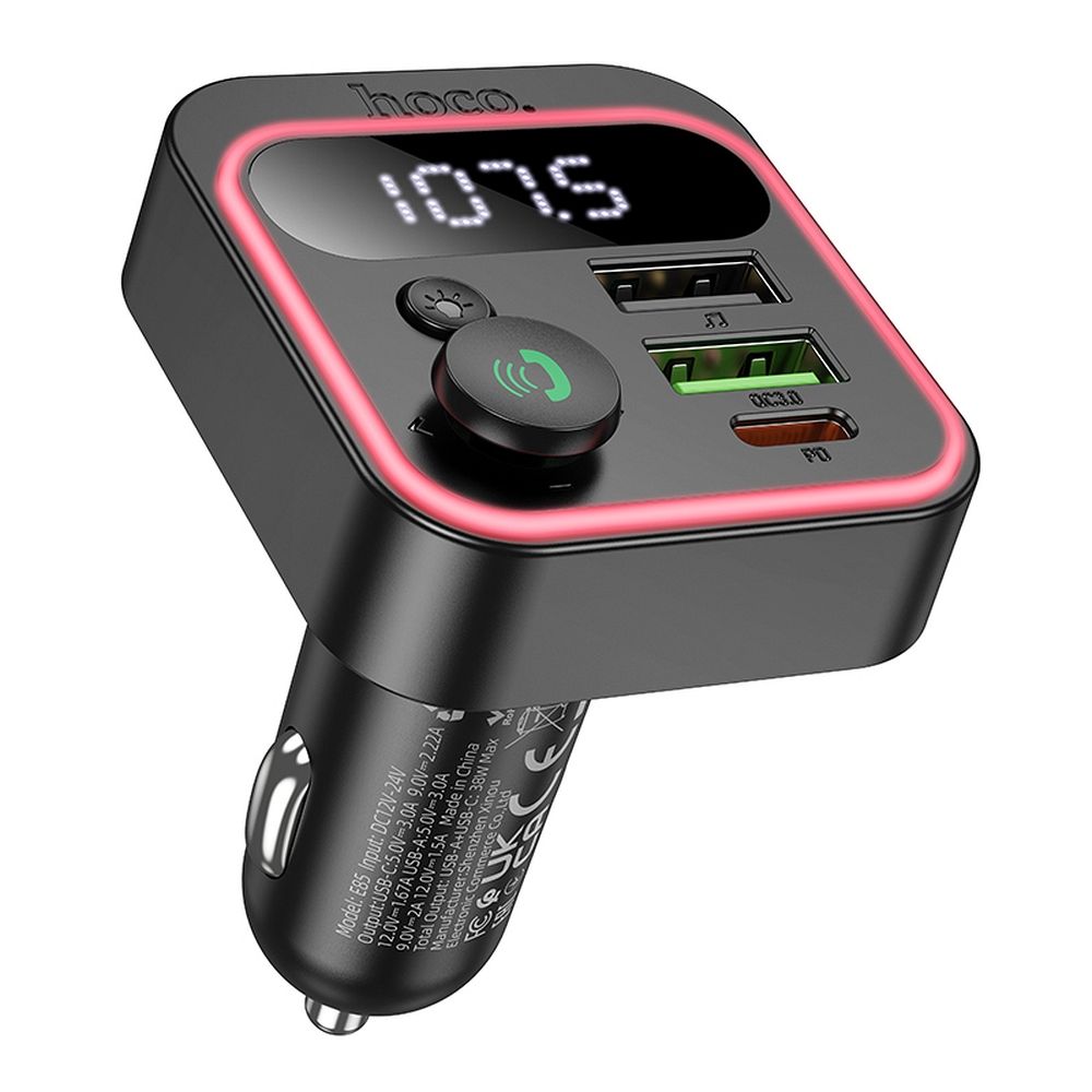 FM Bluetooth modulator HOCO E85, 2 x USB-A - 1 x USB-C