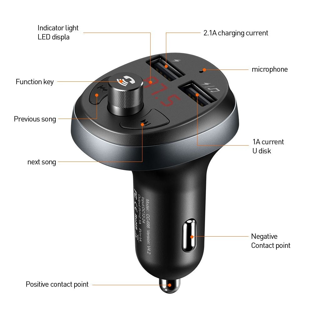 FM Bluetooth modulator McDodo, 2 x USB-A
