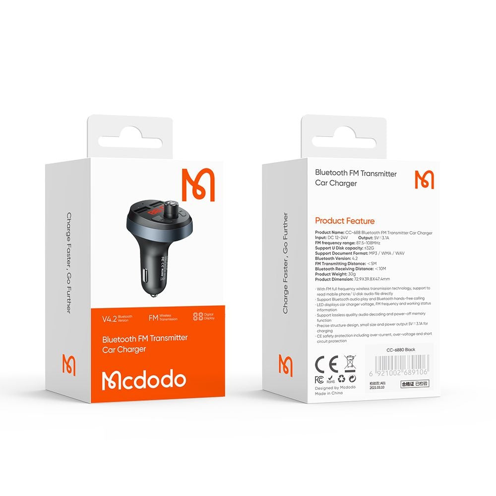 FM Bluetooth modulator McDodo, 2 x USB-A