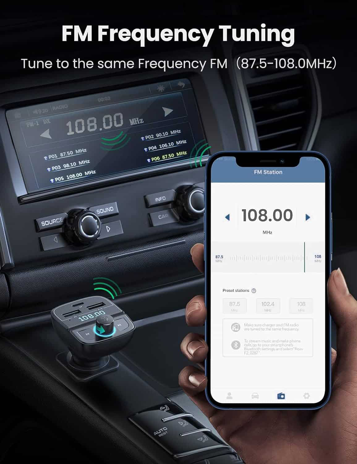 FM Bluetooth modulator UGREEN CD229, 2 x USB-A - 1 x USB-C - 1 x microSD
