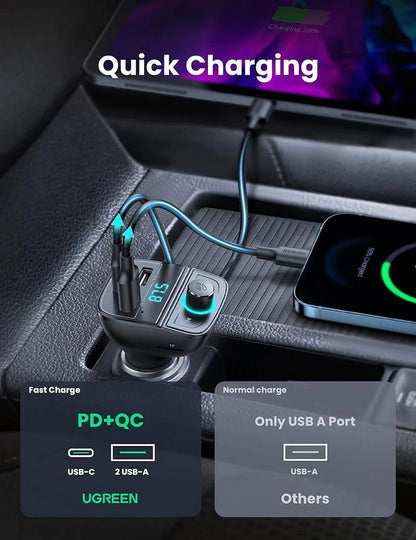 FM Bluetooth modulator UGREEN CD229, 2 x USB-A - 1 x USB-C - 1 x microSD