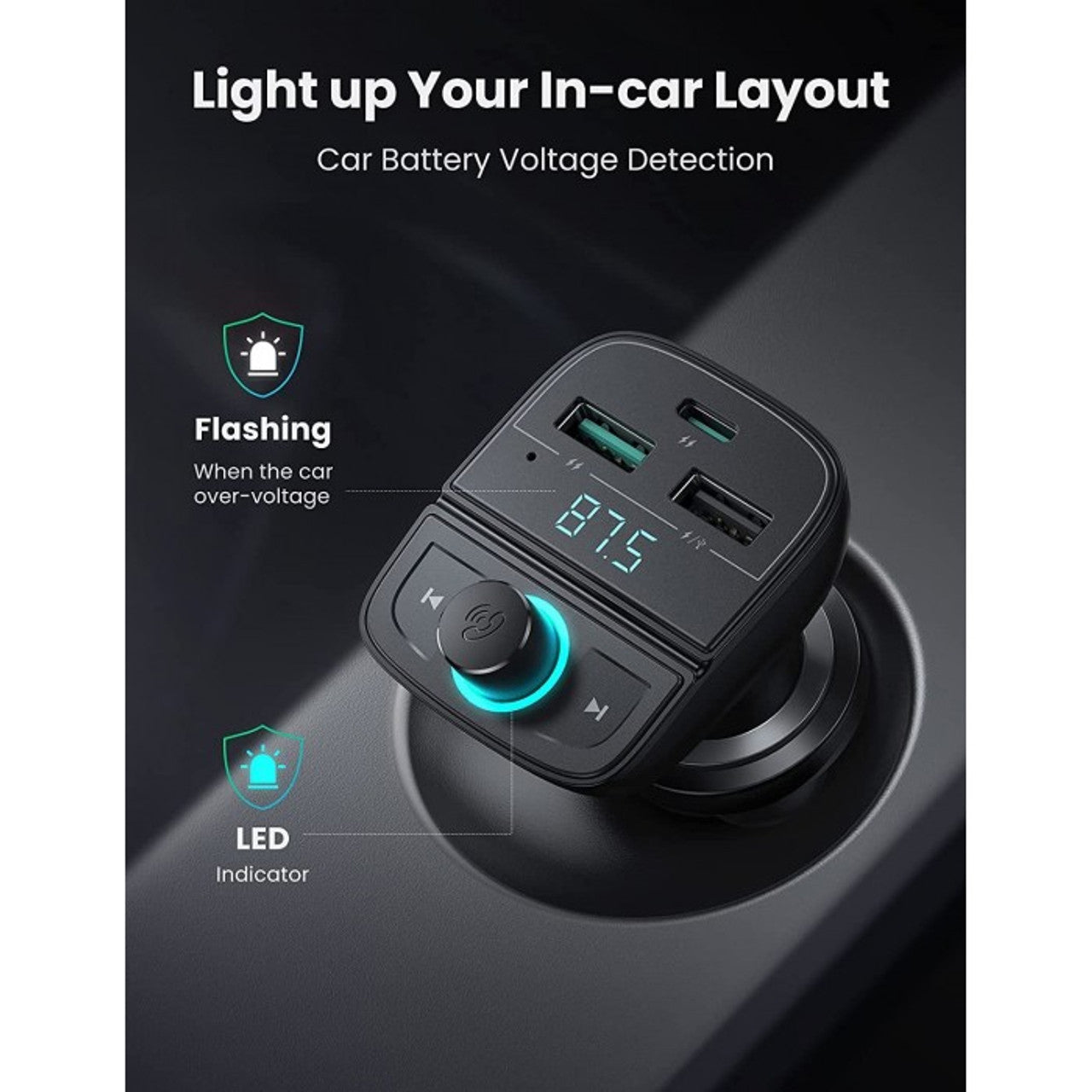 FM Bluetooth modulator UGREEN CD229, 2 x USB-A - 1 x USB-C - 1 x microSD